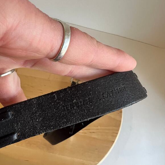 Ralph Lauren Black Genuine Leather Weaved Thin Skinny Silver Buckle Belt Size M main image 5